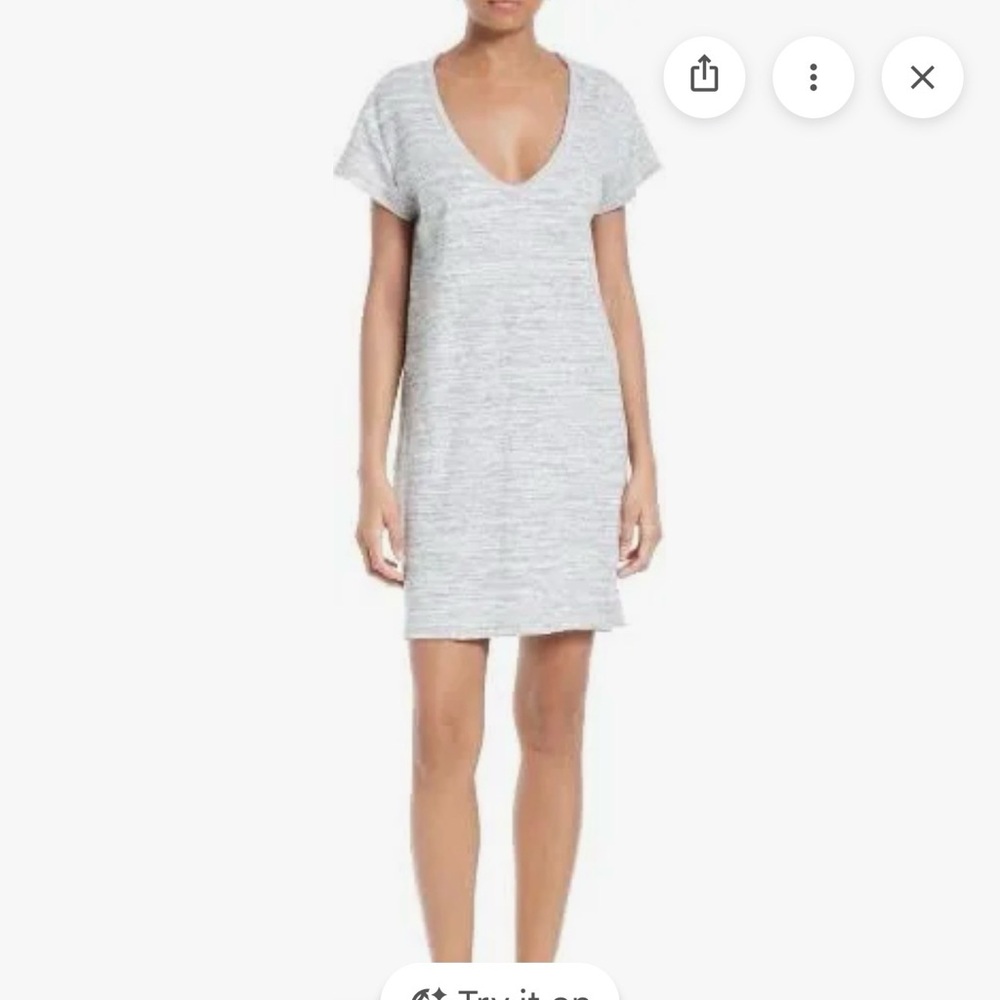 ATM Women's Gray cap-Sleeve Scoop Neck Tee dress with pockets